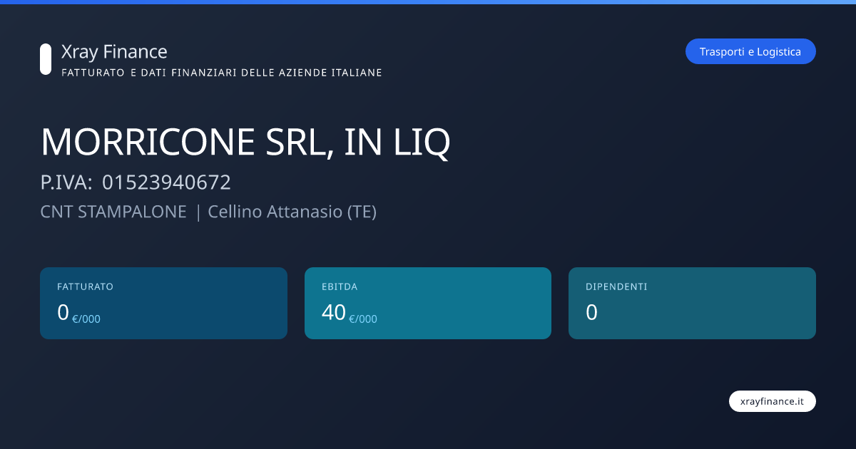 MORRICONE SRL, IN LIQ P.IVA 01523940672 Fatturato Cellino Attanasio TE